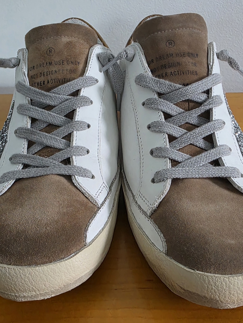Golden Goose Super-Star Sneakers Silver Glitter Star White Leather EU 39